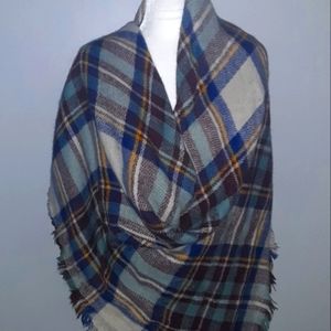 Oversized Blue & Brown Plaid Blanket Scarf